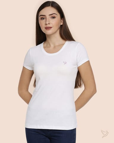 Twin Birds Women Slim Fit T Shirt Pearl White
