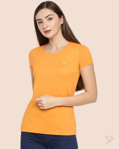 Twin Birds Women Slim Fit T Shirt Orange Tango