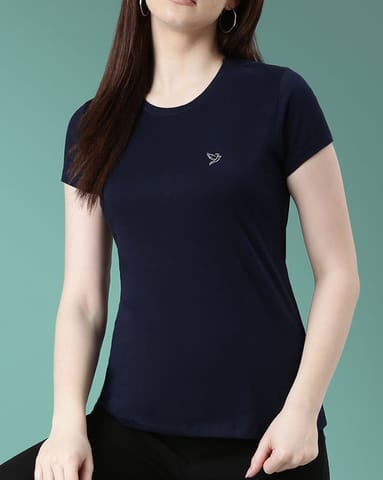 Twin Birds Women Slim Fit T Shirt Navy Ribbon