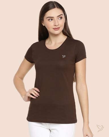 Twin Birds Women Slim Fit T Shirt Dark Chocolate
