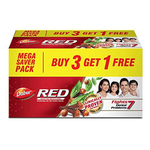 Dabur Red Toothpaste - 600g (150gx4) | Fluoride Free | Helps In Bad Breath Treatment, Cavity Protection, Plaque Removal | For Whole Mouth Health | Power Of 13 Potent Ayurvedic Herbs