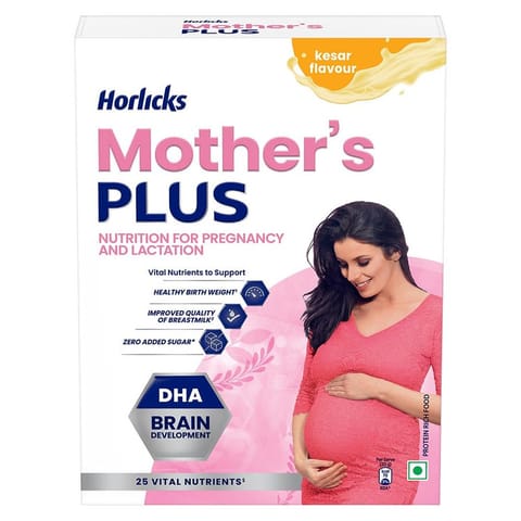 Horlicks Mother'S Plus, Health Drink For Pregnancy & Lactation, Protein For Healthy Birth Weight, No Added Sugar, Kesar Flavour, Refill Pack