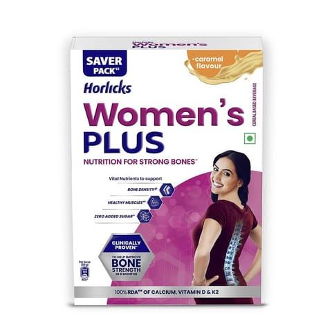 Horlicks Women'S Plus Caramel Nutrition Drink, Nutrition For Strong Bones With 100% Daily Calcium & Vitamin D - No Added Sugar