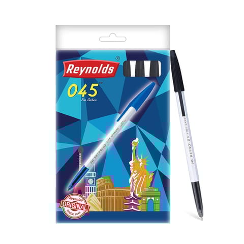 Reynolds 045 Ball Pen Pouch | Ball Point Pen Set With Comfortable Grip Pens For Writing School and Office Stationery Pens For Students - Pack of 10