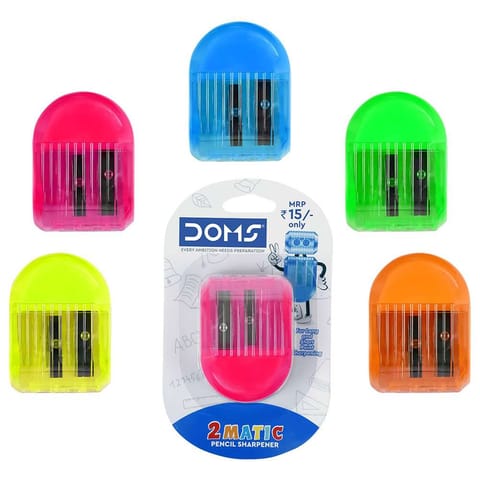 DOMS 2 Matic Pencil Sharpener 1 Sharpener (Assorted Colours)