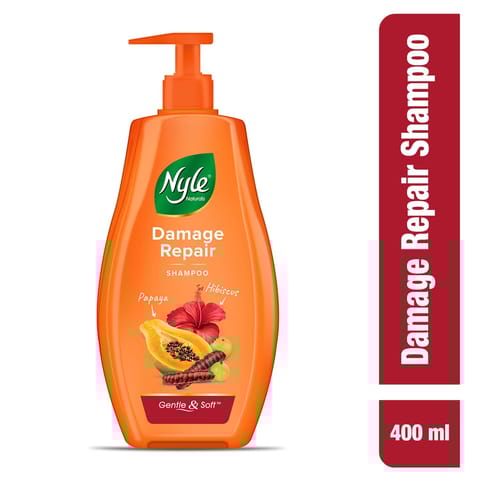 Nyle Naturals Damage Repair Shampoo | Hair Repair Shampoo | With Papaya, Hibiscus and Shikakai | Gentle & Soft Formulation For Men & Women