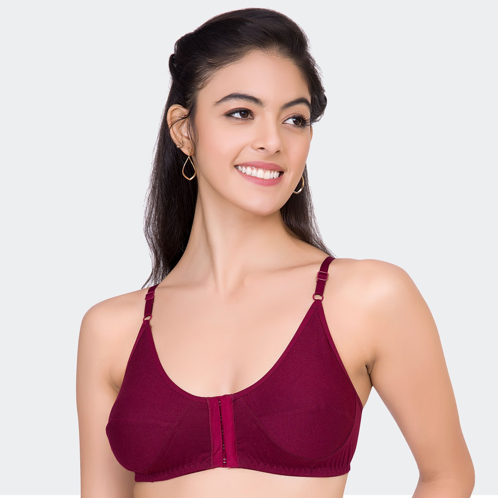 Prithvi Front Hook Bra For Women Burgundy