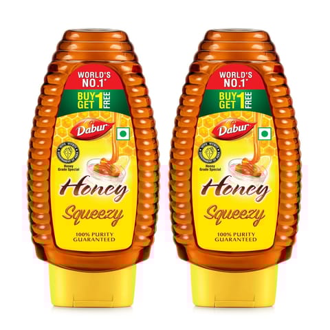 Dabur Honey Squeezy Pack 100% Pure World's No.1 Honey Brand with No Sugar Adulteration - 225g (Buy 1 Get 1)