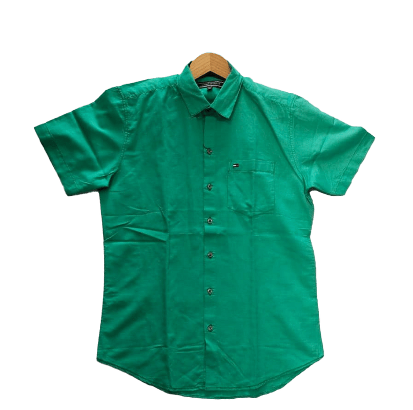 Men Half Sleeve Casual Dark Green