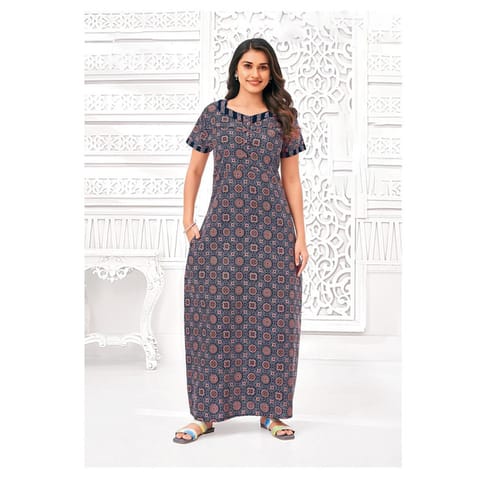 Pranjul Cotton Printed Nighty With Side Pocket - 1018