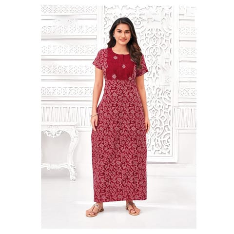 Pranjul Cotton Printed Nighty With Side Pocket - 1019