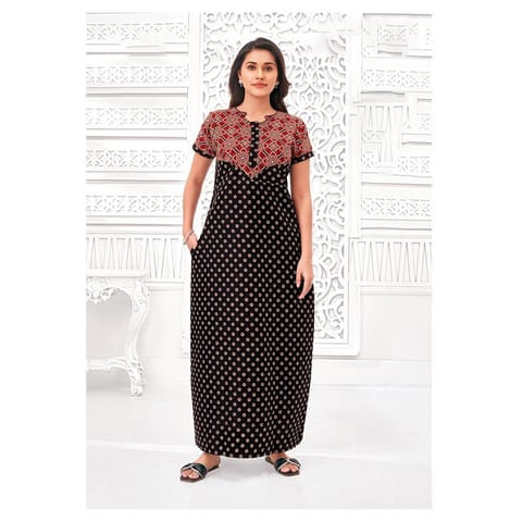 Pranjul Cotton Printed Nighty With Side Pocket - 1028