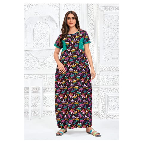 Pranjul Cotton Printed Nighty With Side Pocket - 714 - L