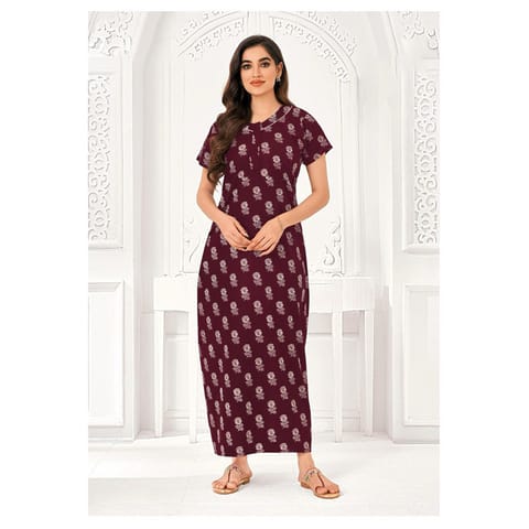 Pranjul Cotton Printed Nighty With Side Pocket - 814