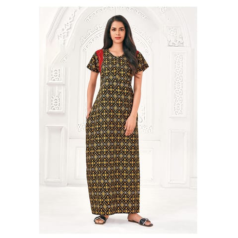 Pranjul Cotton Printed Nighty With Side Pocket - 904