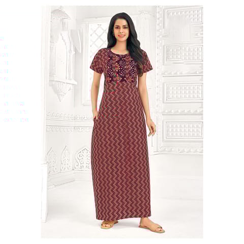 Pranjul Cotton Printed Nighty With Side Pocket - 908