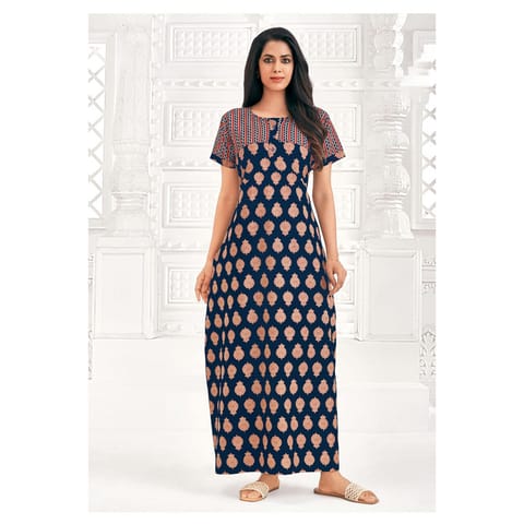 Pranjul Cotton Printed Nighty With Side Pocket - 914