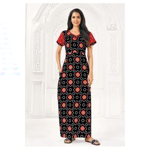 Pranjul Cotton Printed Nighty With Side Pocket - 916