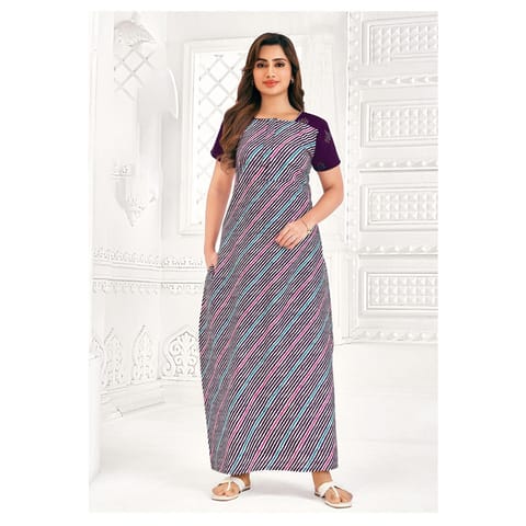 Pranjul Cotton Printed Nighty With Side Pocket - 917