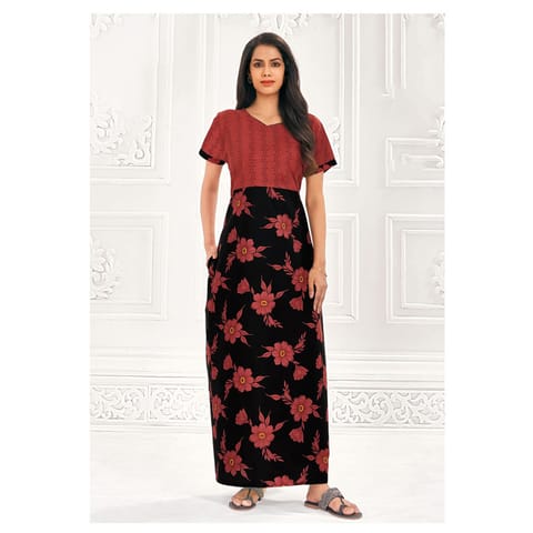 Pranjul Cotton Printed Nighty With Side Pocket - 918
