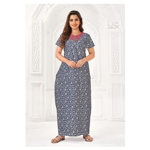 Pranjul Cotton Printed Nighty With Side Pocket - 937