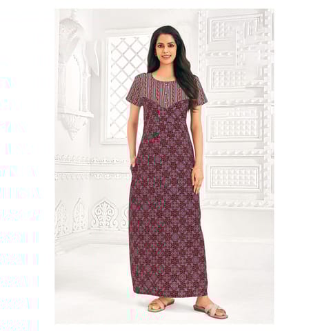 Pranjul Cotton Printed Nighty With Side Pocket - 938