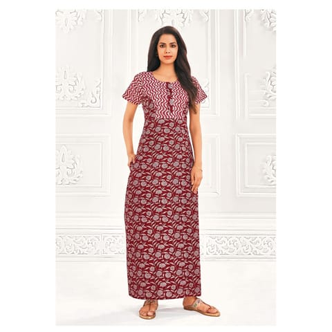 Pranjul Cotton Printed Nighty With Side Pocket - 952