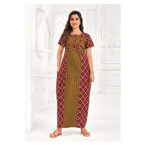 Pranjul Cotton Printed Nighty With Side Pocket - 955
