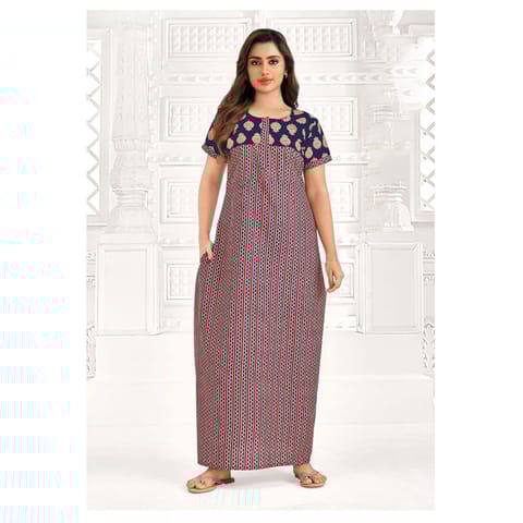 Pranjul Cotton Printed Nighty With Side Pocket - 969
