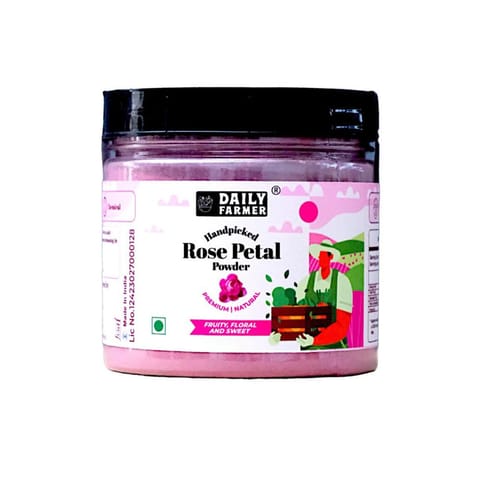 Daily Farmer Glowing Rose Petal Powder For Face and Body, Glowing Skin and Face, 100% Pure, Face Pack, No Additives - 70g