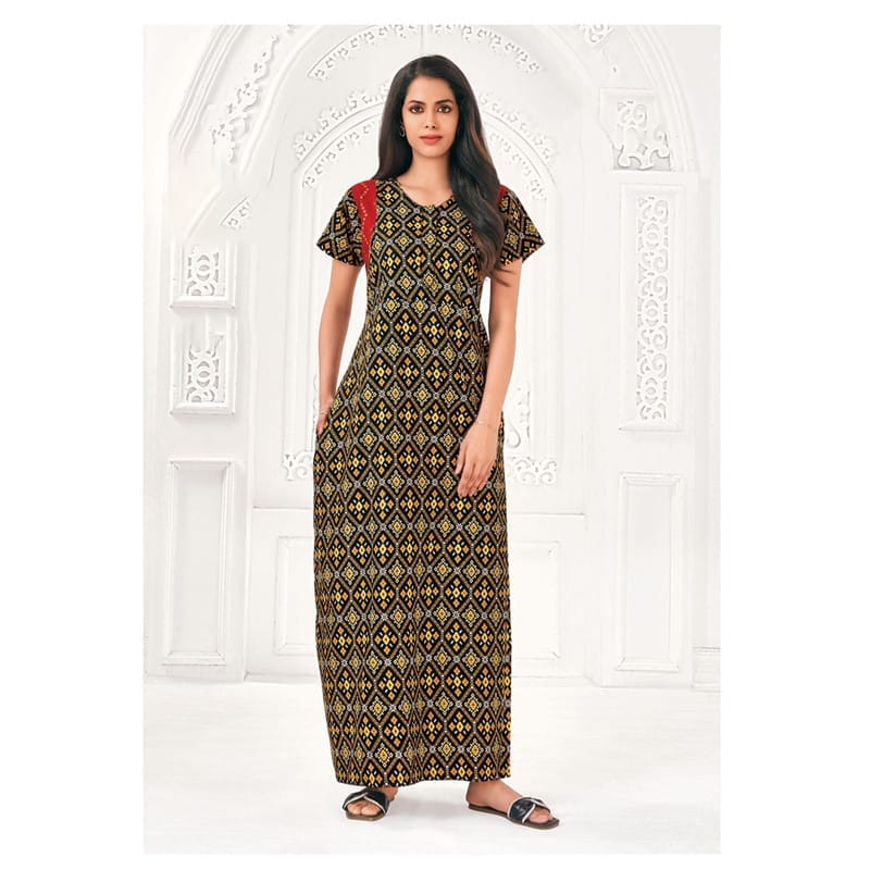 Pranjul Cotton Printed Nighty With Side Pocket - 904