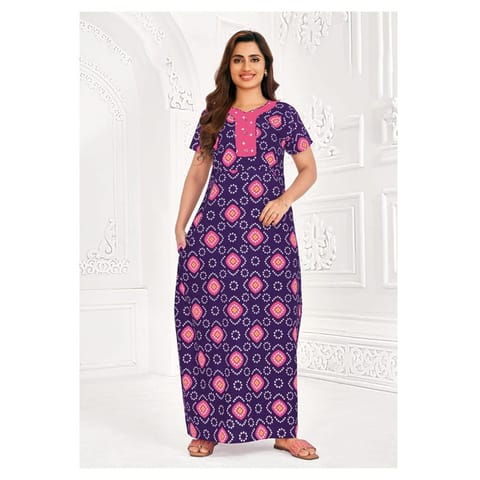 Pranjul Cotton Printed Nighty With Side Pocket - 903
