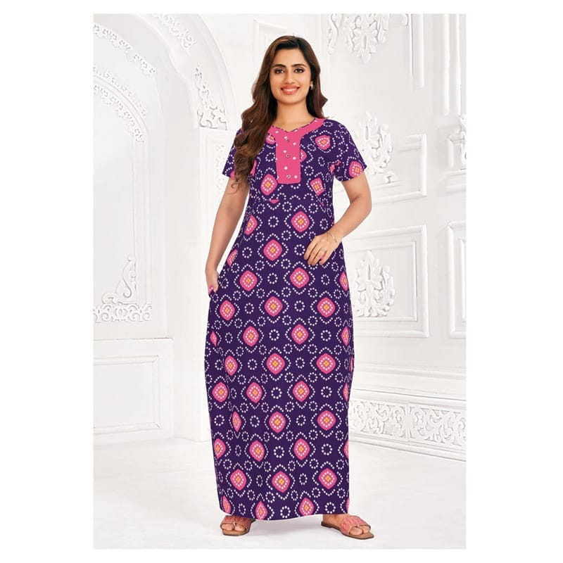 Pranjul Cotton Printed Nighty With Side Pocket - 903