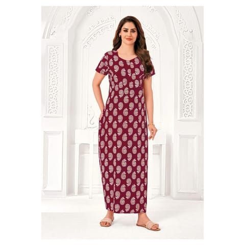 Pranjul Cotton Printed Nighty With Side Pocket - 829