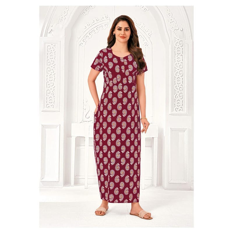 Pranjul Cotton Printed Nighty With Side Pocket - 829