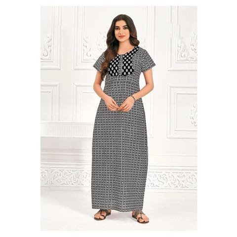 Pranjul Cotton Printed Nighty With Side Pocket - 828 - L