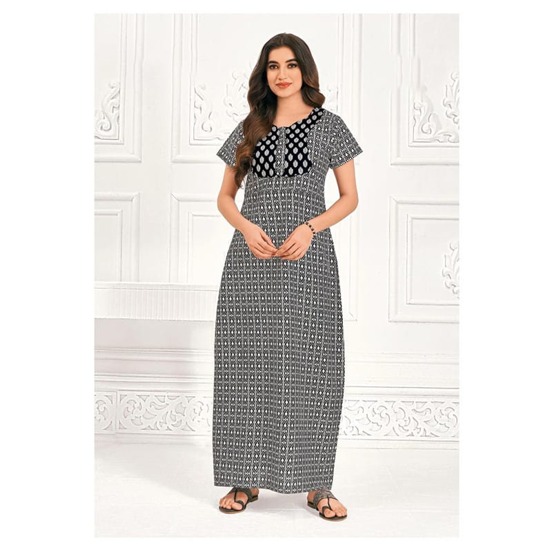 Pranjul Cotton Printed Nighty With Side Pocket - 828 - L