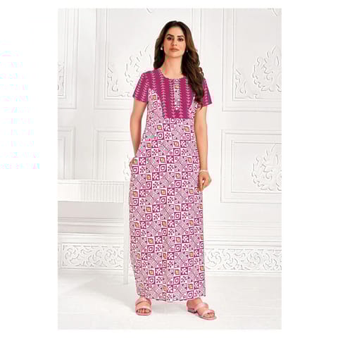 Pranjul Cotton Printed Nighty With Side Pocket - 827 - L