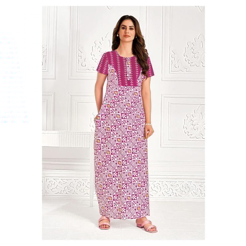 Pranjul Cotton Printed Nighty With Side Pocket - 827 - L