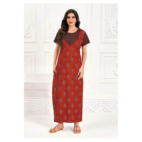 Pranjul Cotton Printed Nighty With Side Pocket - 824 - L