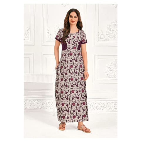 Pranjul Cotton Printed Nighty With Side Pocket - 821 - L