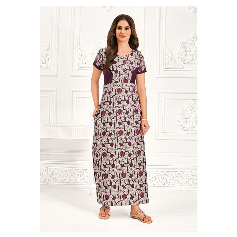 Pranjul Cotton Printed Nighty With Side Pocket - 821 - L