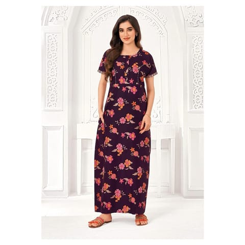 Pranjul Cotton Printed Nighty With Side Pocket - 817 - L
