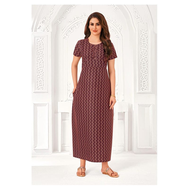 Pranjul Cotton Printed Nighty With Side Pocket - 816