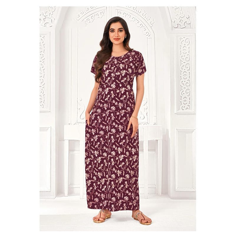 Pranjul Cotton Printed Nighty With Side Pocket - 811 - L