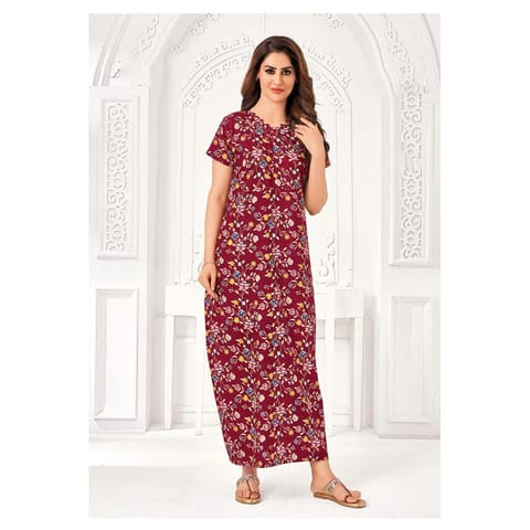 Pranjul Cotton Printed Nighty With Side Pocket - 808