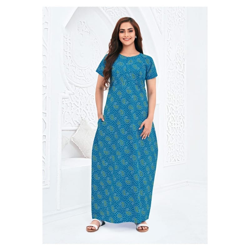 Pranjul Cotton Printed Nighty With Side Pocket - 610 - 4XL