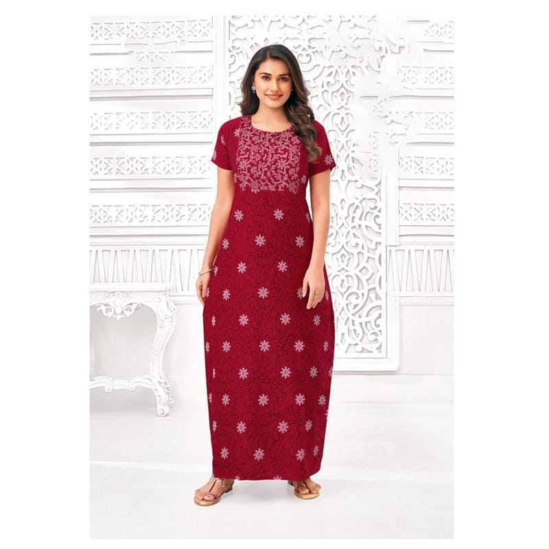 Pranjul Cotton Printed Nighty With Side Pocket - 1030