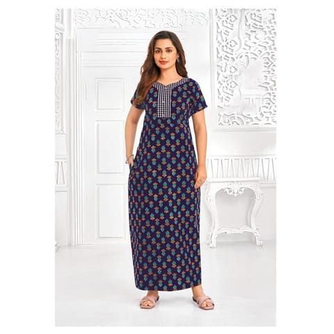 Pranjul Cotton Printed Nighty With Side Pocket - 1029