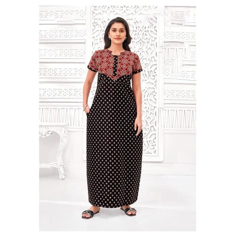 Pranjul Cotton Printed Nighty With Side Pocket - 1028